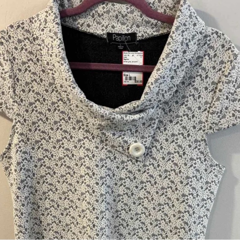 Papillon White /BLK Jacquard Tunic Dress -EUC-Sz-L -pockets-layer- lagenlook - Picture 13 of 13
